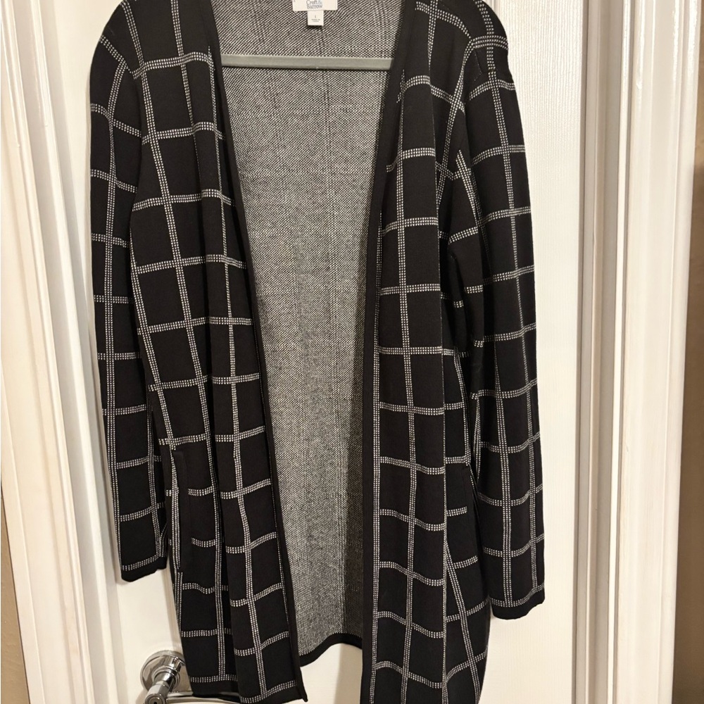 Kohl's Black and Gray Checkered Cardigan